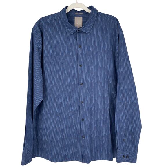 A-frame Shirt Mens XL Blue Geo Print Cotton Stretch Button Front Business Casual - Picture 2 of 7